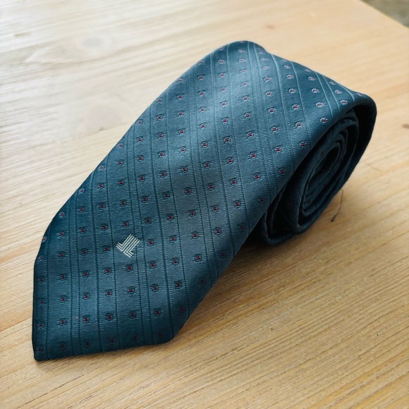 Lanvin Men’s Luxury Designer Blue Tie with Red Dot‎ Design Silk